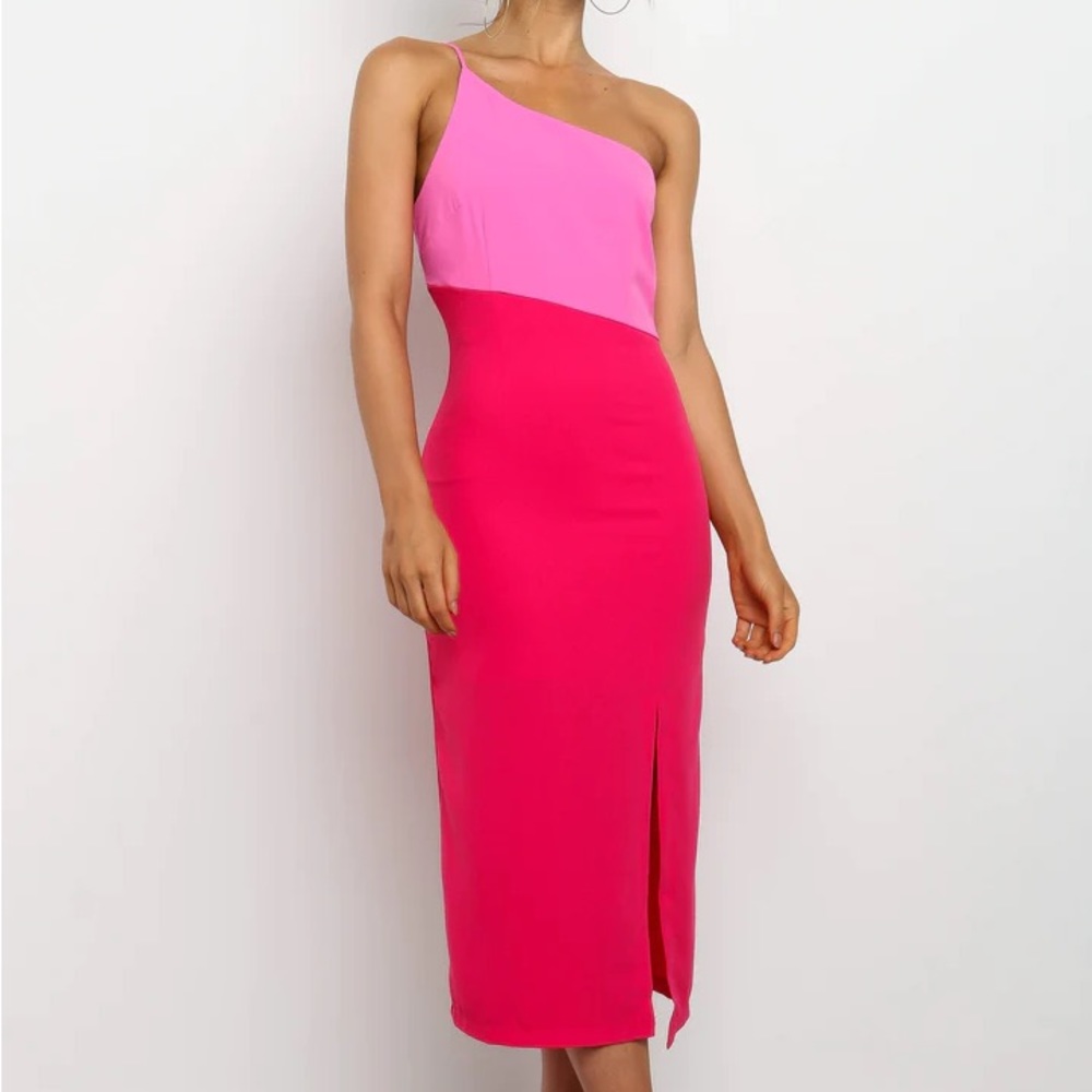 Petal & Pup Pink One-Shoulder Midi Dress